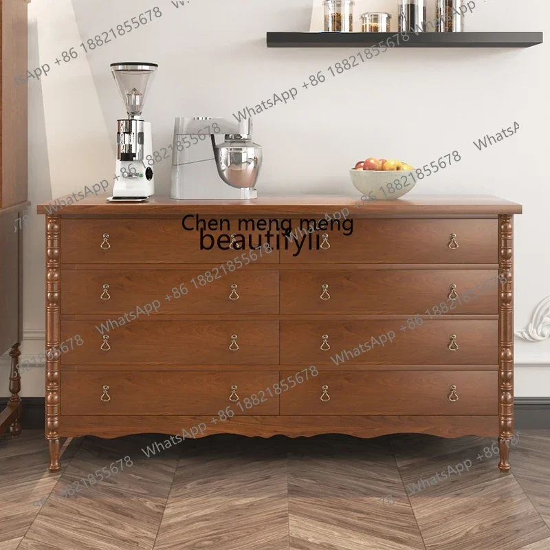 ss8350 American solid wood retro eight-bucket cabinet walnut side cabinet medieval bedroom storage cabinet