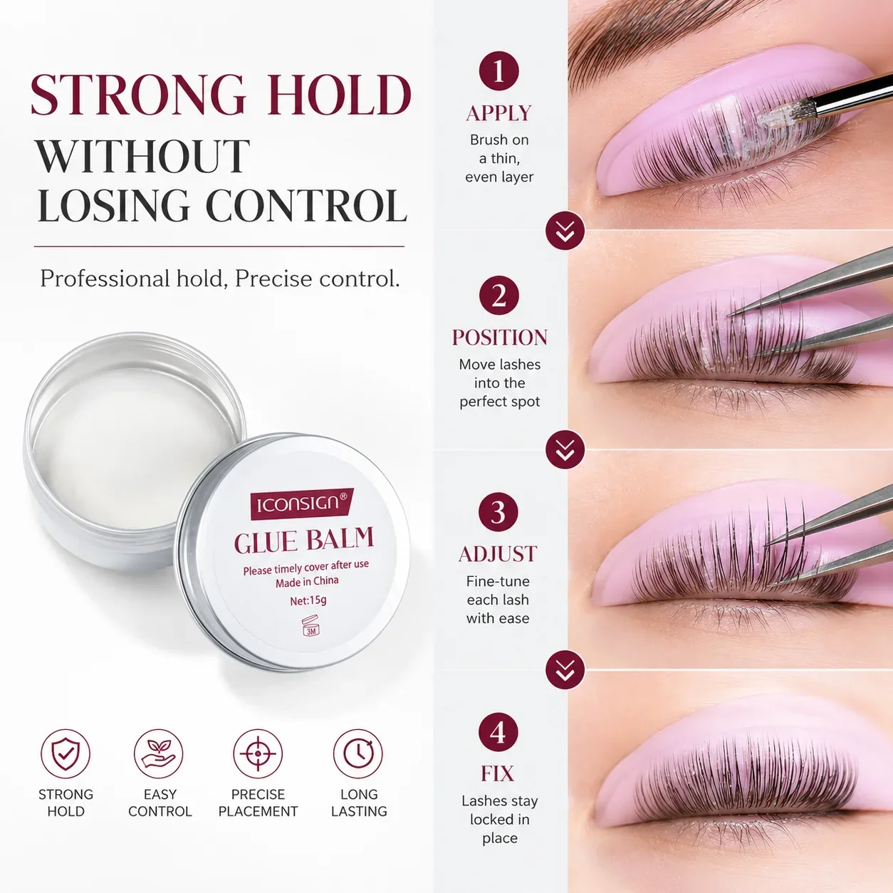Iconsign 2 in 1 Lash Lift Glue Balm for Eyelash Lifts, Brow Lamination and Lash Perms Strong Hold Water Soluble Easy to Remove