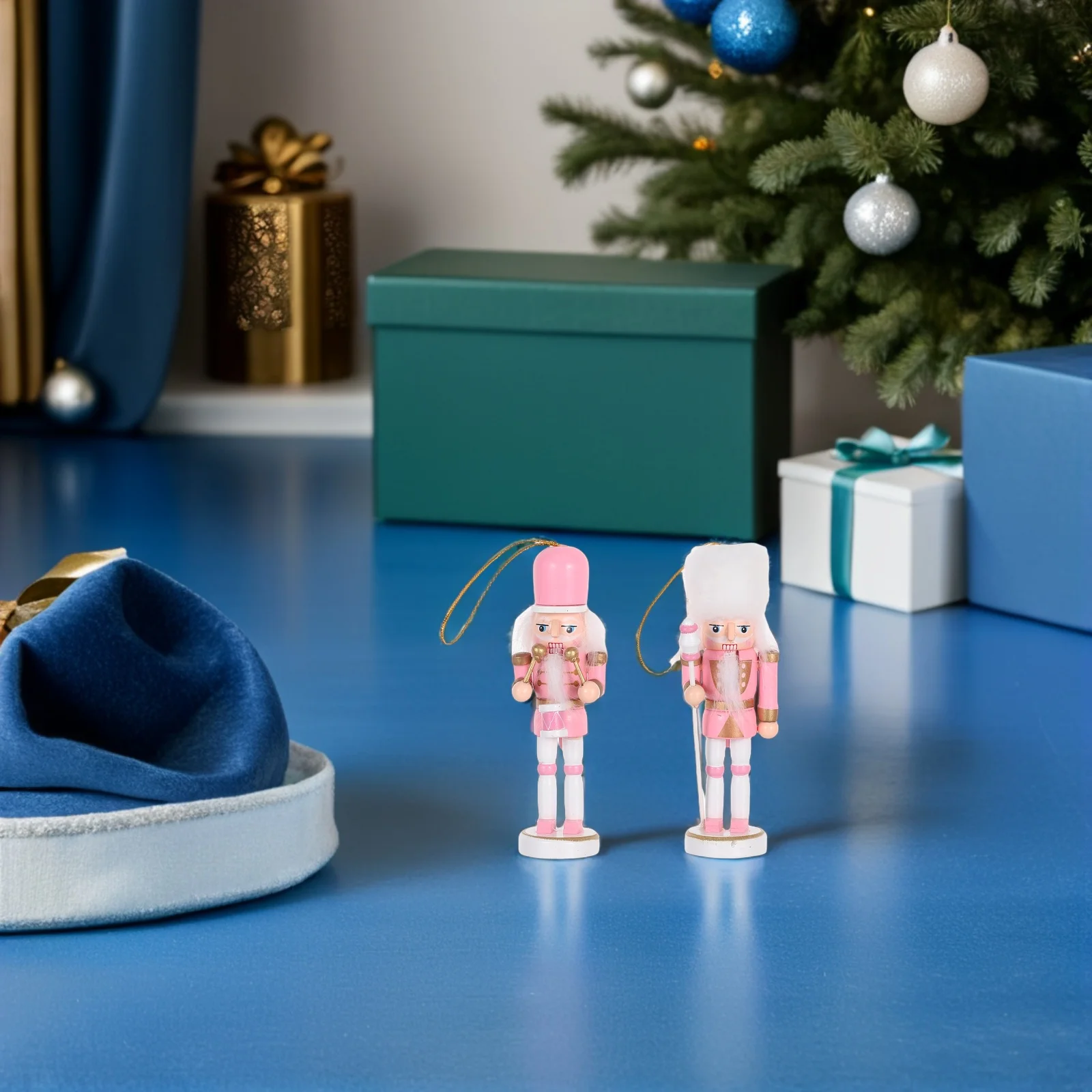 

4pcs 5.1 Inch Pink Wooden Nutcracker Soldier Christmas Table Decor Holiday Desktop Ornament Nutcracker Decoration