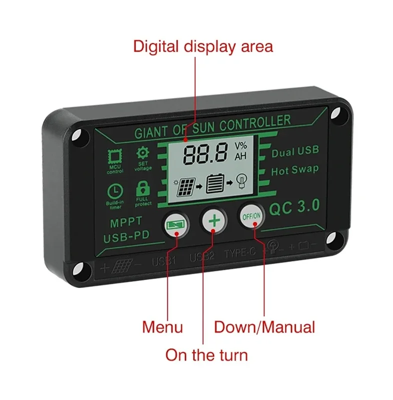 Solarladung MPPT-Controller 100A 90A 60A 30A 20A Wasserdicht 12V 24V Solarpanel Laderegler Dual USB Auto Display