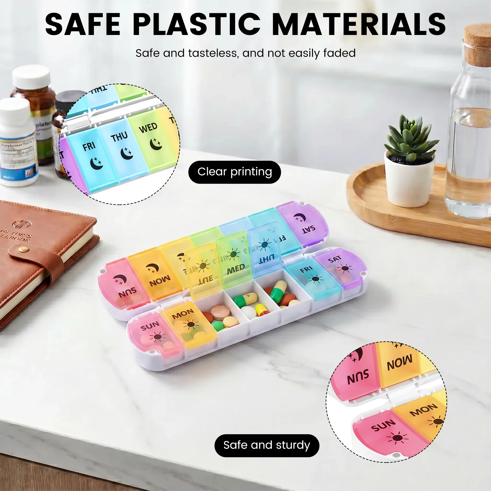 Weekly Pill Organizer 2 Times a Day Plastic Transparent Pill Box 7 Day Foldable Portable AM PM Pill Case for Supplement Vitamin