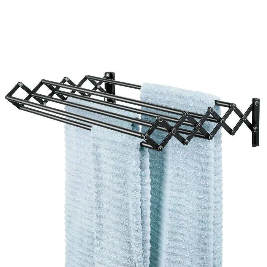 

Steel Wall Mount Accordion Expandable Retractable Clothes Air Drying Rack 8 Bars for Hanging Garments Mounted Organizer for Laun