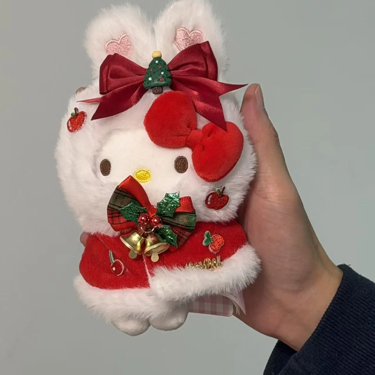 

Christmas Hello Kitty Bunny Plush Keychain with Apple Ornament Girly Christmas Plush Keychain Birthday Gift