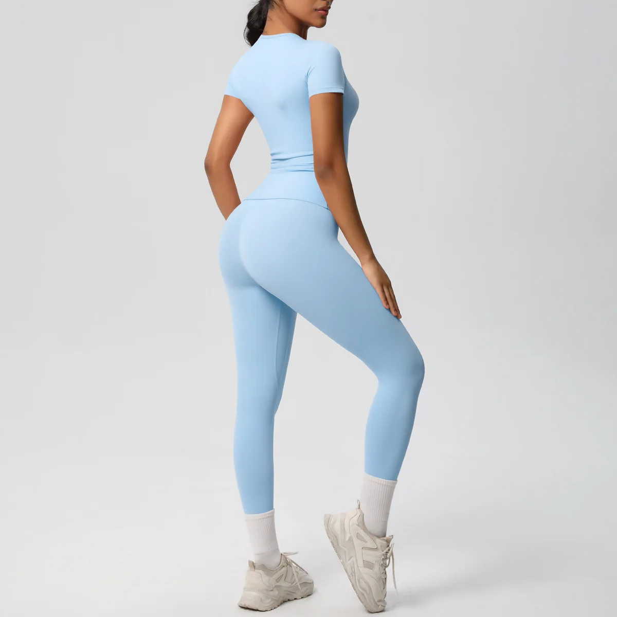 

2 PCS Women's Yoga Set Gym High Waist Legging Fitness Crop Top Workout Clothes Female Short Sleeves Sports Suit Athletic Wear