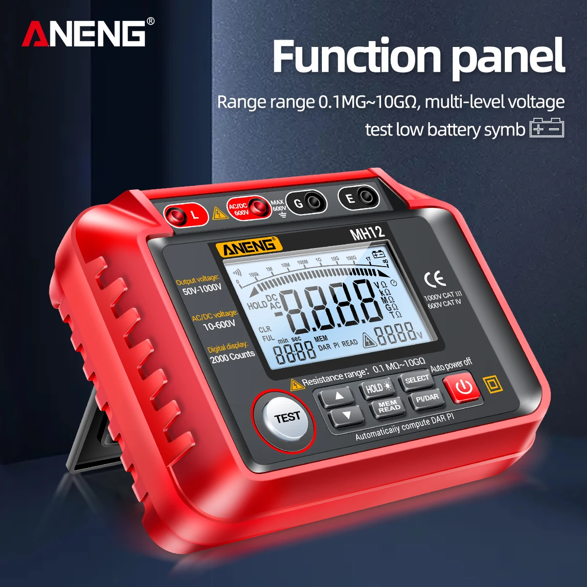 ANENG MH12 Precision Digital Megohmmeter Meter Insulation Earth Resistance Tester Shaking Table High Power Energy Tool Supplies