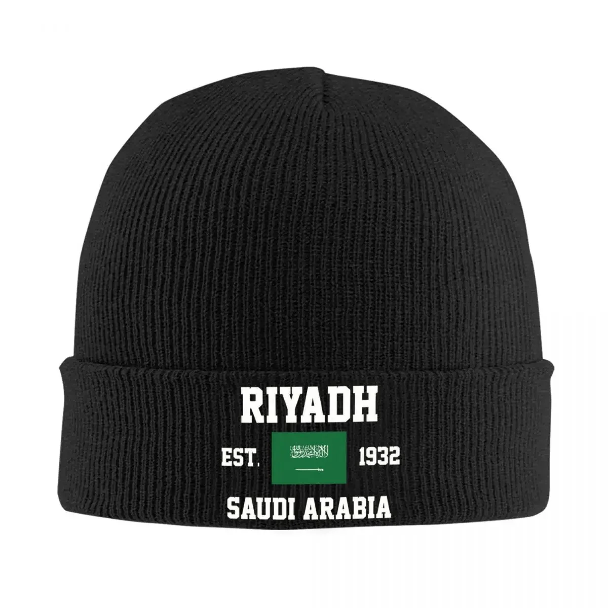 Saudi Arabia Flag Knitted Hat Women's Men's Beanies Winter Hat Acrylic EST.1932 Riyadh Casual Cap