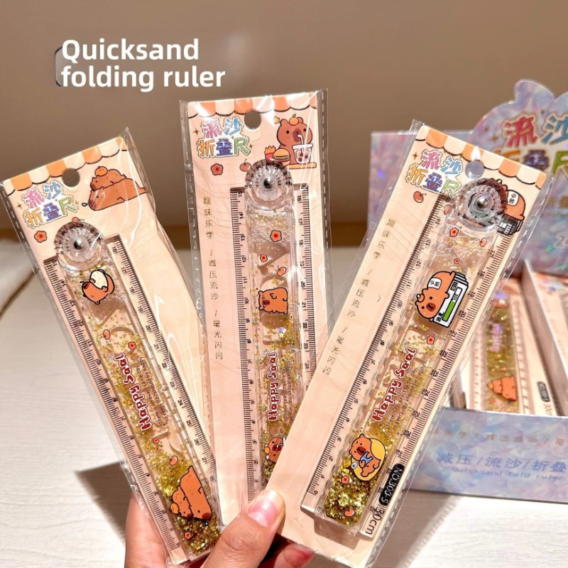 30cm Capybara Ruler Liquid Sand Folding Ruler High Aesthetic Stationery for Students Exam Use Cute Animal Stationery