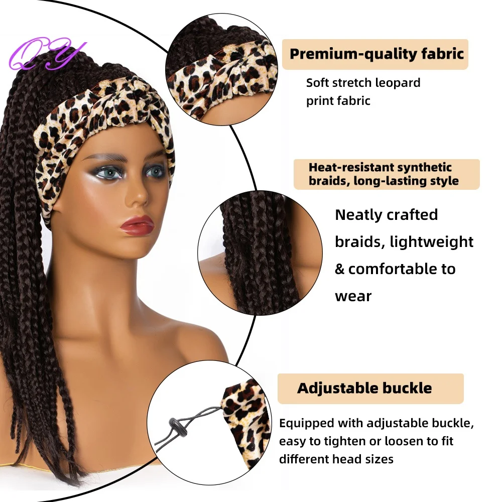 Leopard Print Headband Braided Wig Wear And Go For Women Synthetic High Temp Fiber Long Box Braid African Three Strands Braids