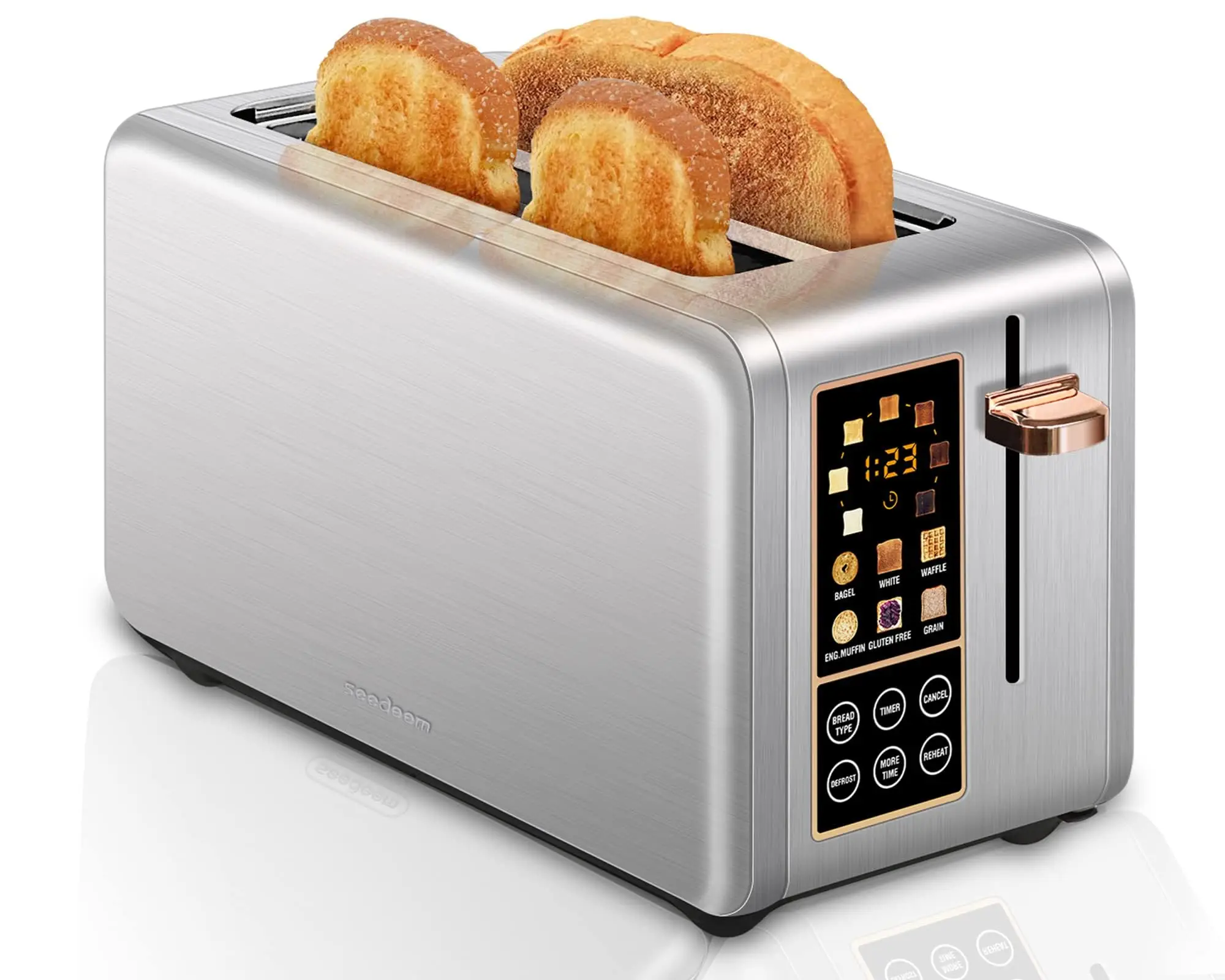 Toaster 4 Slice,Long Slot Toaster with LCD Display Touch Buttons,7 Shade Settings, Multiple Functions,Stainless Steel,1400W