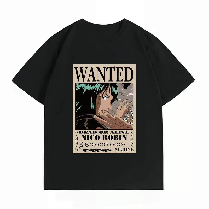 Men's Clothing New 100% Cotton Breathable Summer T-Shirt Bandai One Piece Nico Robin Wanted Print Casual Streetwear Men's Tops