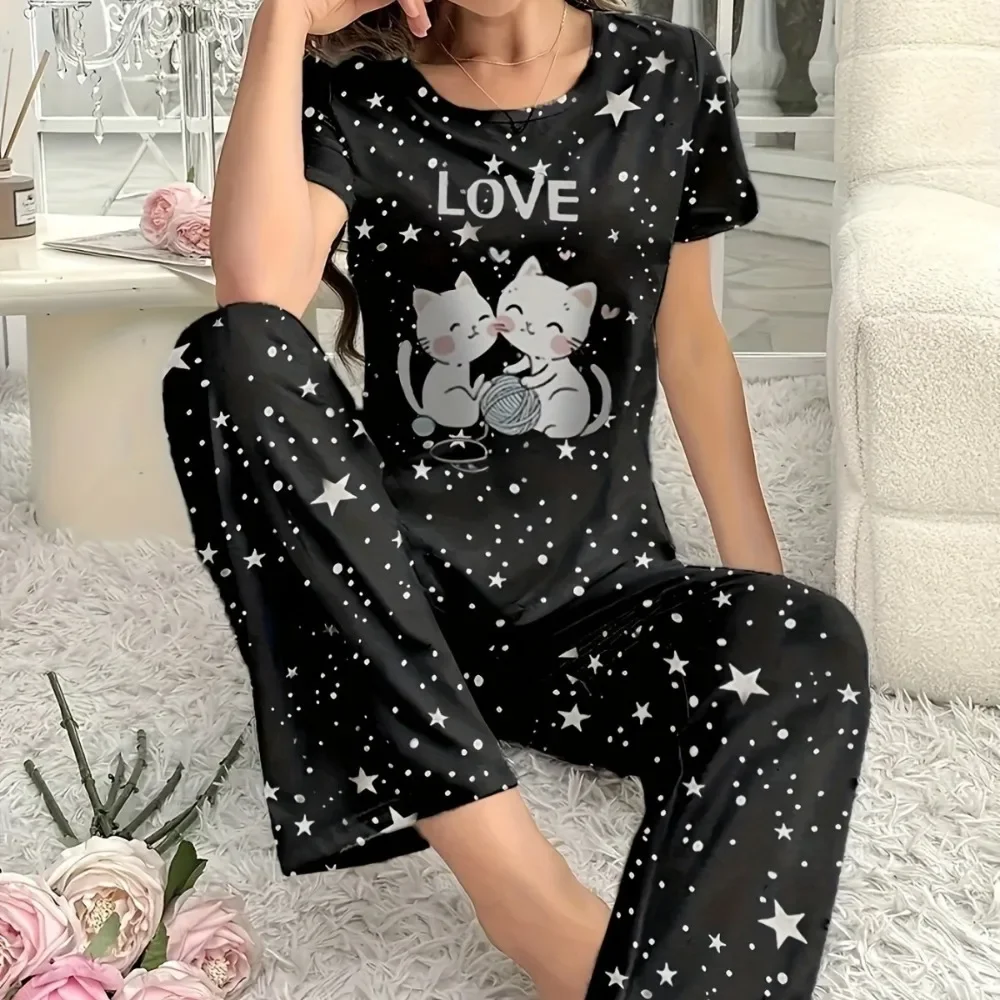 Women New Heart Print Short Sleeve Top Comfortable Outerwear Summer Casual Daily Streetwear Minimalist Versatile Chic Ladies Tee