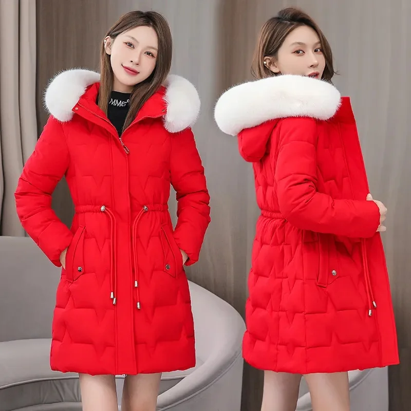 2026 Coreano Inverno Parka Cappotto Femminile Allentato Grande Collo di Pelliccia Con Cappuccio Caldo di Spessore Parka Donne di Cotone Imbottito Cappotto