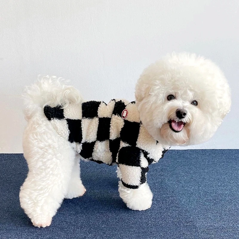 2022 Autumn Pet Dog Clothes Plaid Winter Warm Fleece Jacket Teddy Poodle Bichon Puppy Cat Schnauzer Chihuahua Small Dog Clothes