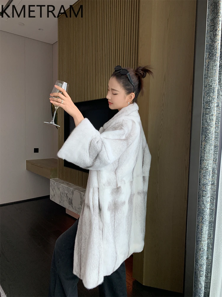 เสื้อแจ็คเก็ตขนมิงค์แท้ KMETRAM 100% สีเงิน รุ่นครอส สำหรับผู้หญิง เสื้อโค้ทขนสัตว์แท้ ความยาวปานกลาง หรูหรา สำหรับฤดูหนาว ปี 2025 เสื้อผ้าผู้หญิง ชูบา เจนสกายа