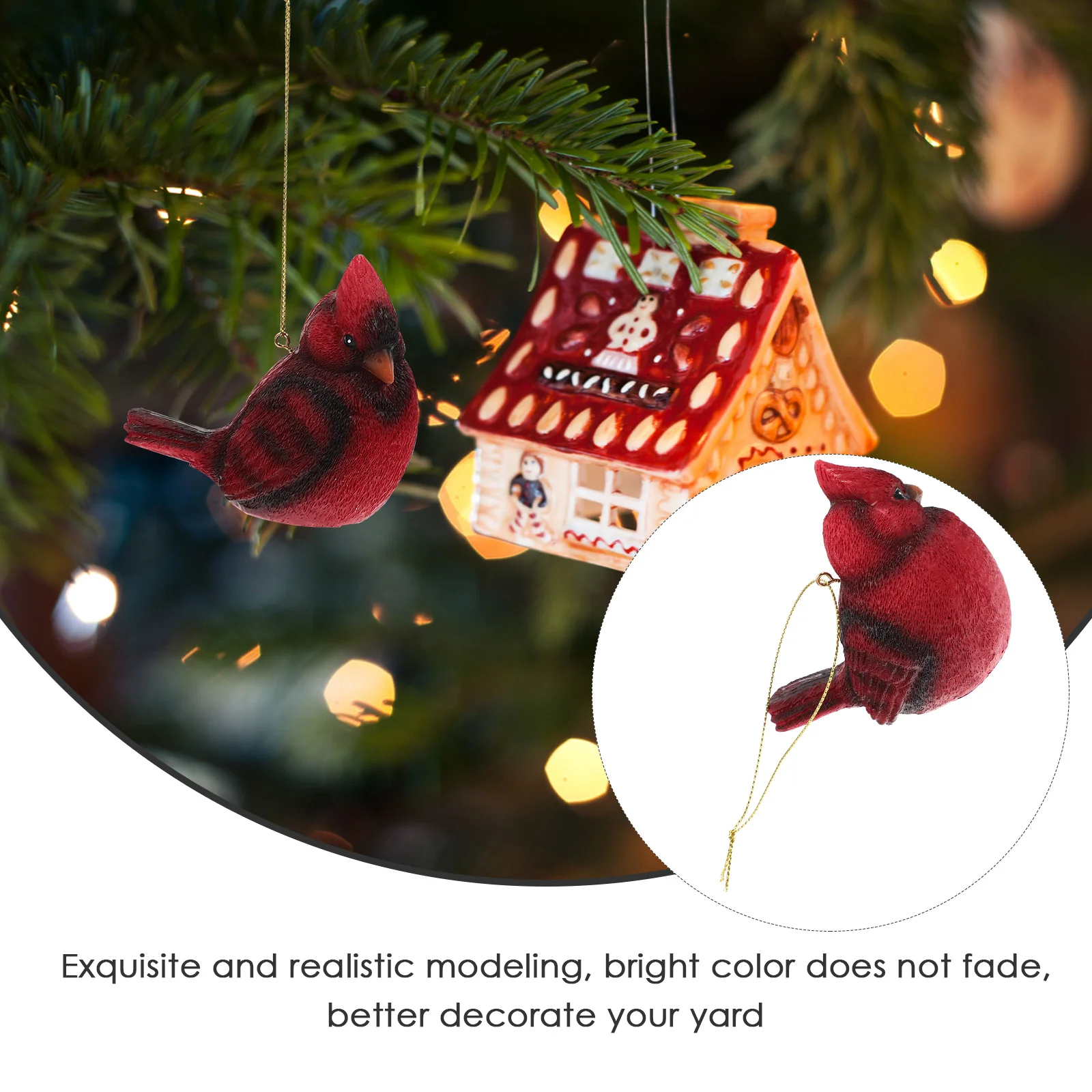 Christmas Red Bird Ornament Resin Craft Lifelike Simulation Decor for Home Garden Office Indoor Outdoor Scene Layout Decoration