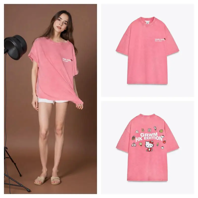 

Футболка с коротким рукавом Hello Kitty, летняя одежда Sanrio, женская футболка с круглым вырезом и коротким рукавом с мультяшным принтом, омолаживающая модель