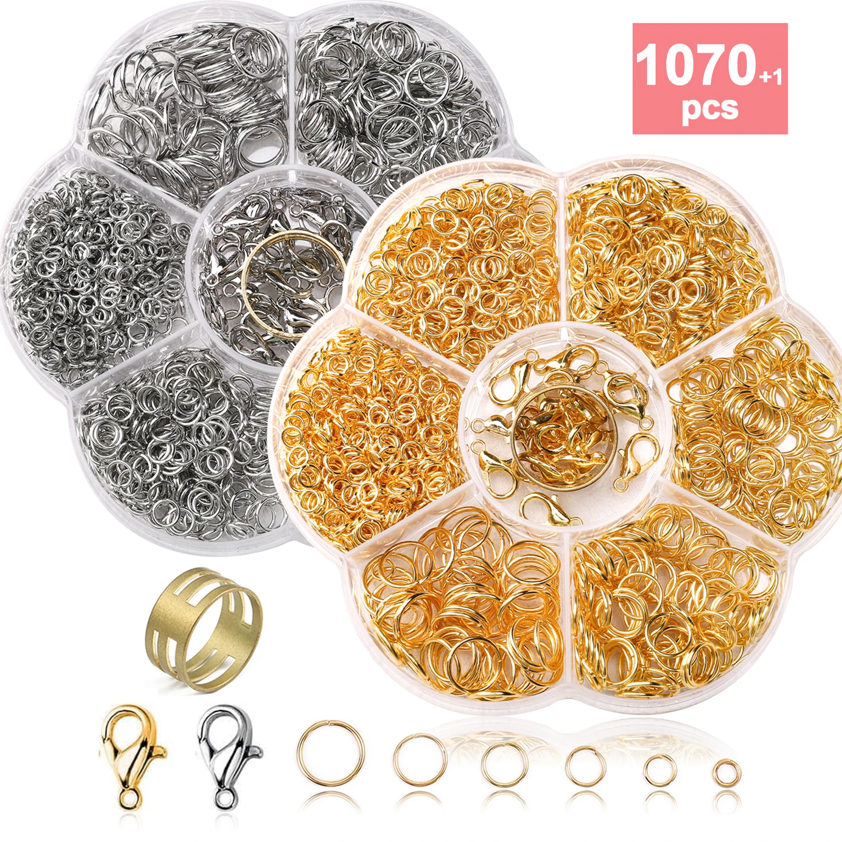 1070pcs/Box 3-10mm Open Jump Rings Split Rings ConnectorsLobster Clasps Hooks For Diy Jewelry Making DIY Necklace Crafts Accesso