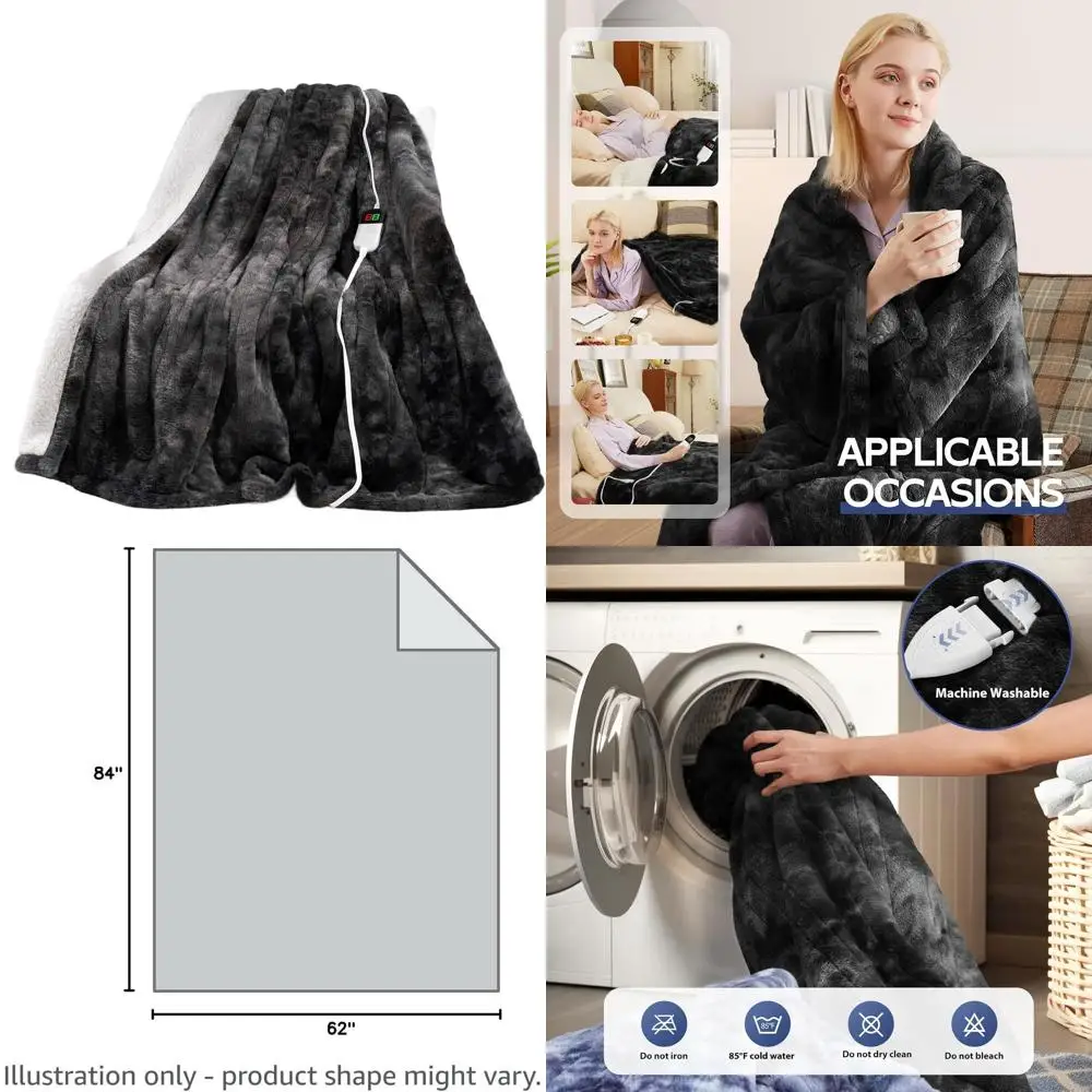 

8-Level Adjustable Electric Throw Blanket, Auto-Off, Overheat Protection, Grey Sherpa, ETL Certified