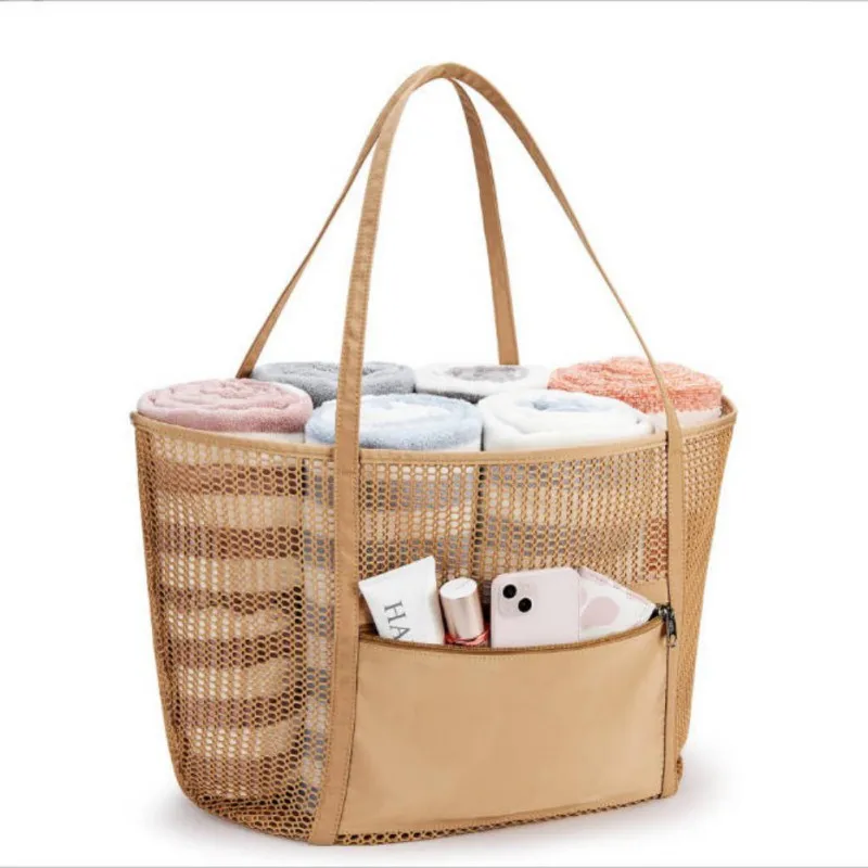 High-end Elegant Handbag Beach Mesh Bag Large-capacity Handbag Travel Cosmetic Bag Lipstick Change Storage Bag Dropship