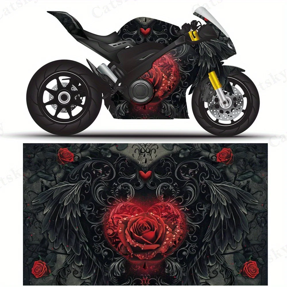 

Наклейки на мотоциклетную пленку «Демон Сердце с розами», прочные клейкие наклейки из ПВХ для индивидуальной настройки мотоцикла, устойчивые к атмосферным воздействиям Pro