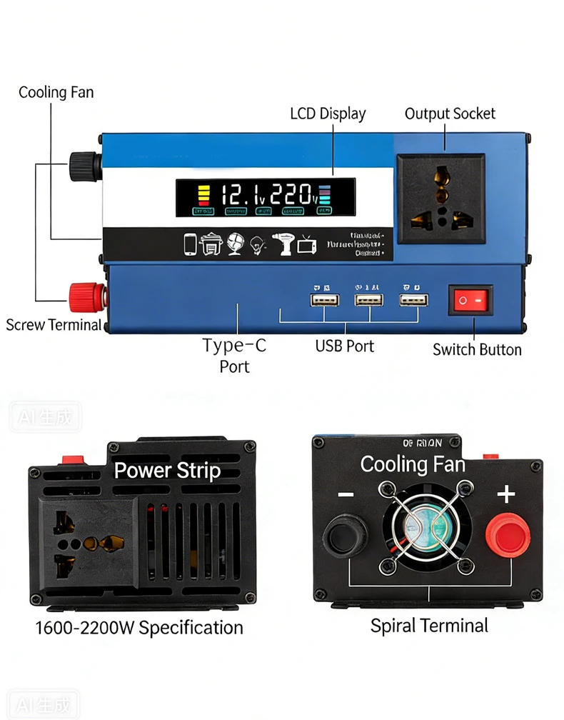 High performance General machine  inverter 600W/1200W 12V/24V/48V/60V universal to 220V universal car home high power