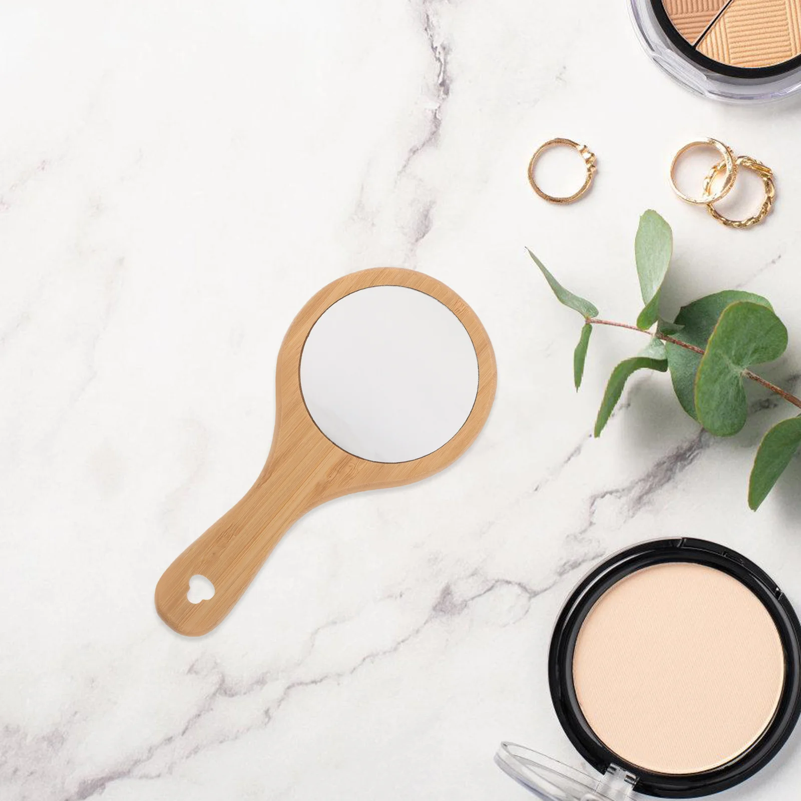 Wooden Handheld Makeup Mirror Round Portable Handle Vintage Mirror for Women Home Travel Salon Use Hand