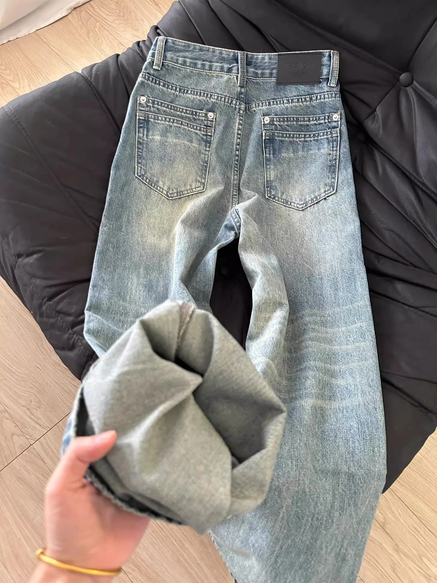 

Широкие брюки зеленого цвета, женские весенние носимые брюки для похудения, французская изысканная академическая повседневная одежда, плиссированная саржевая драпированная полоска, софтшелл