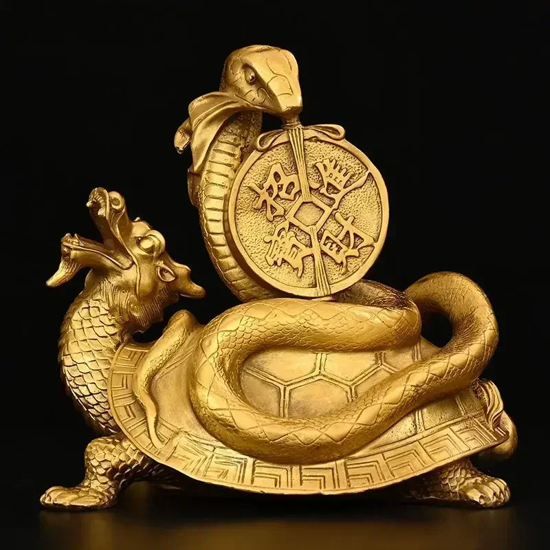 

Copper Four Spirit Animals Turtle Snake Home Store Decor ,Xuanwu Ornaments Turtle Home Sculptures