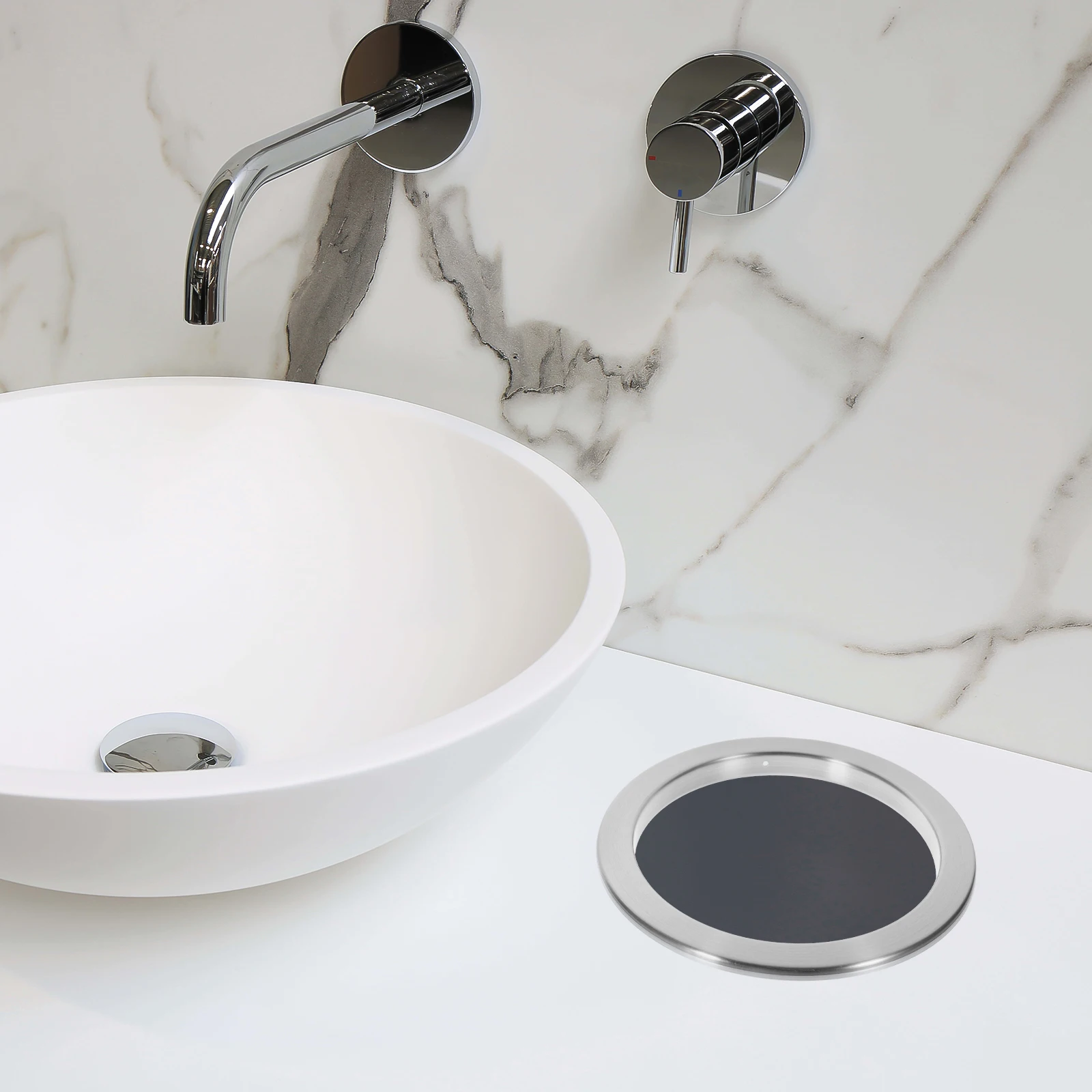 

Stainless Steel Trash Kitchen Counter Built-In Round Metal Waste Chute Grommet For Home Corrosion Resistant Easy Install Desktop