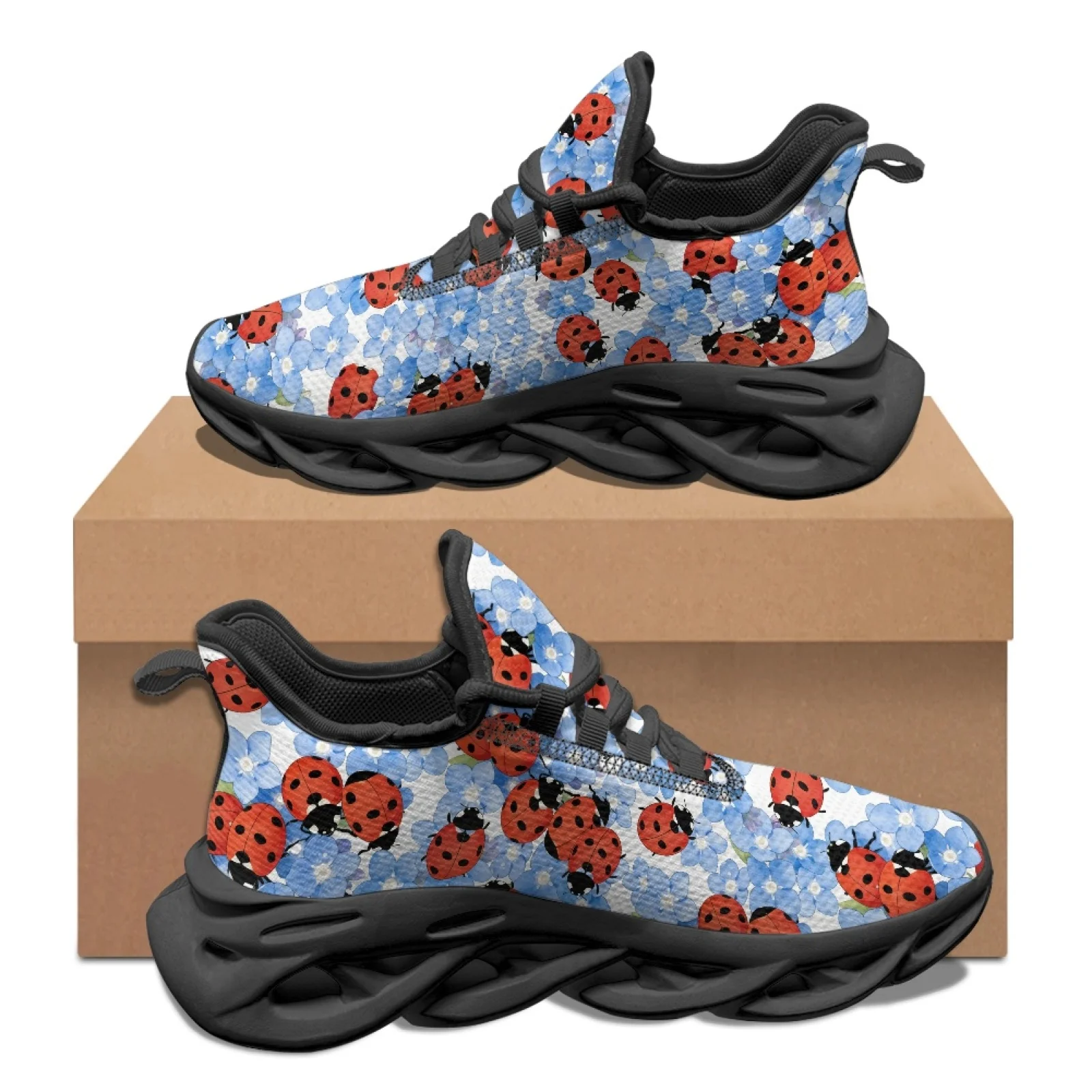 PENSTROLL Ladybug Flowers Lace-Up Running Shoes Athletic Sneakers for Sport Breathable Athletic Shoes