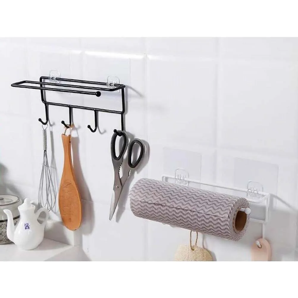 

White Iron Storage Rack Bathroom Towel Holder Self-Adhesive Design Unique Transparent Stylish Appearance Wide Application Easy