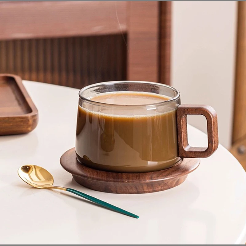 

European Style Glass Coffee Cup Saucer Transparent Glass Mug Exquisite Afternoon Camellia Tea Coffee Mug Home Breakfast Milk Cup