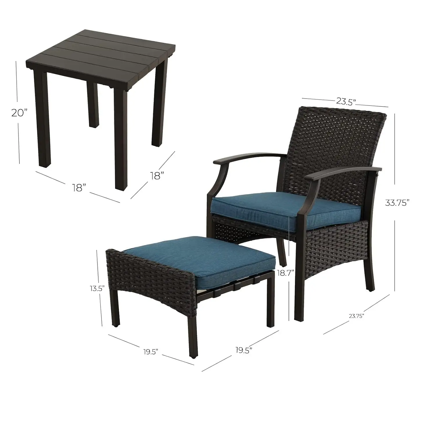 5-Piece Wicker Patio Furniture Set with Cushions Ottomans & Coffee Table for Outdoor Balcony Garden, Customized