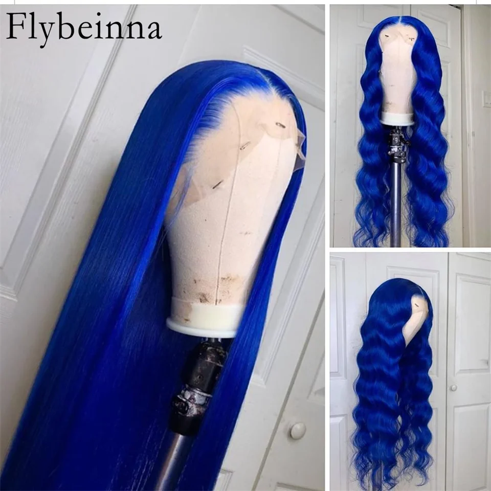 

13x4 Body Wave Blue Human Hair 180% Density With Baby Hair 13x6 Blue Transparent Lace Front Wig Human Hair Pre Plucked