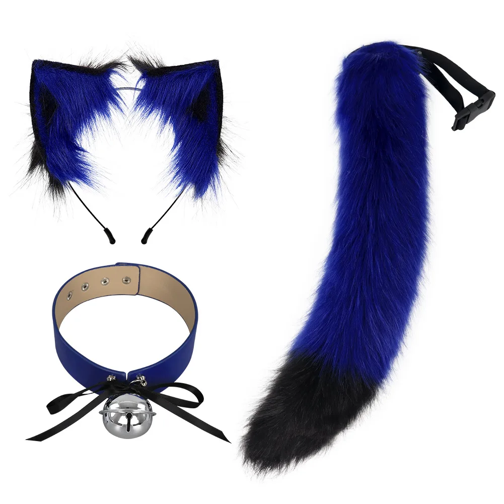 Set di accessori per orecchie e coda di gatto Cosplay Set di alette per orecchie di gatto in peluche per ragazza simulazione Anime fascia per capelli Costume per orecchie di cane di volpe