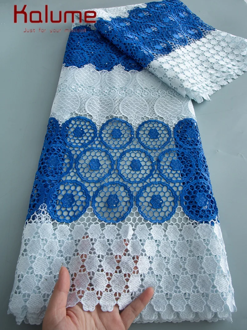 

Kalume 2025 African Cord Guipure Lace Fabric High Quality Nigerian Water Soluble Lace Fabric with Stones for Sewing Wedding 4502