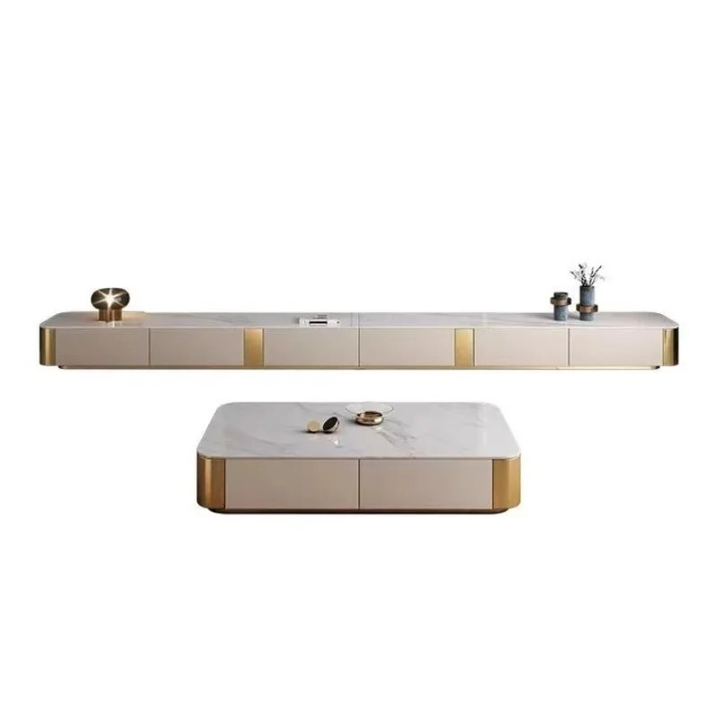 

Комбинация тумбы под телевизор и журнального столика из каменной плиты, напольная, в итальянском стиле, для гостиной, в скандинавском стиле, для квартиры, из массива дерева.