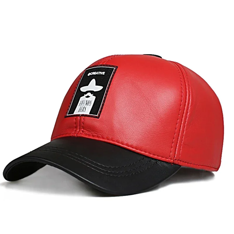 American TOP Pearl Rivet Shiny Word Genuine Leather Baseball Caps Men Women Red Hipsters Hip Hop Cap Male Hockey Snapback Hats