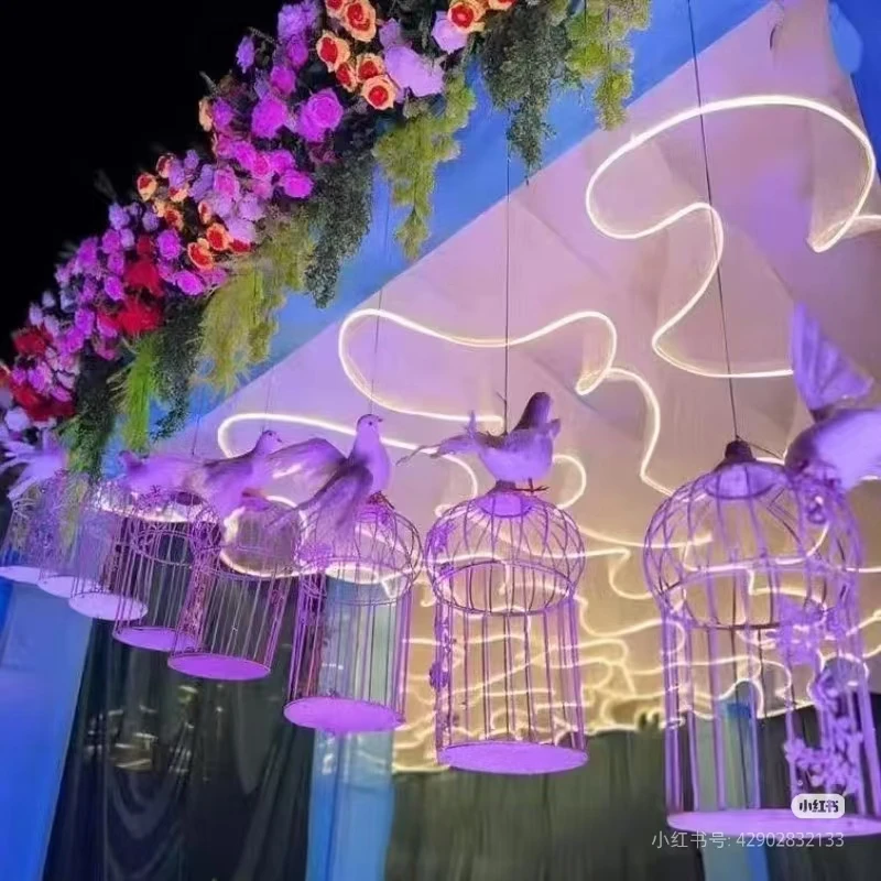 

Romantic Illuminated Ceiling Gauze Strips Sheer Curtain for Wedding Stage Party Props Outdoor Camping Restaurant Beach Drapery