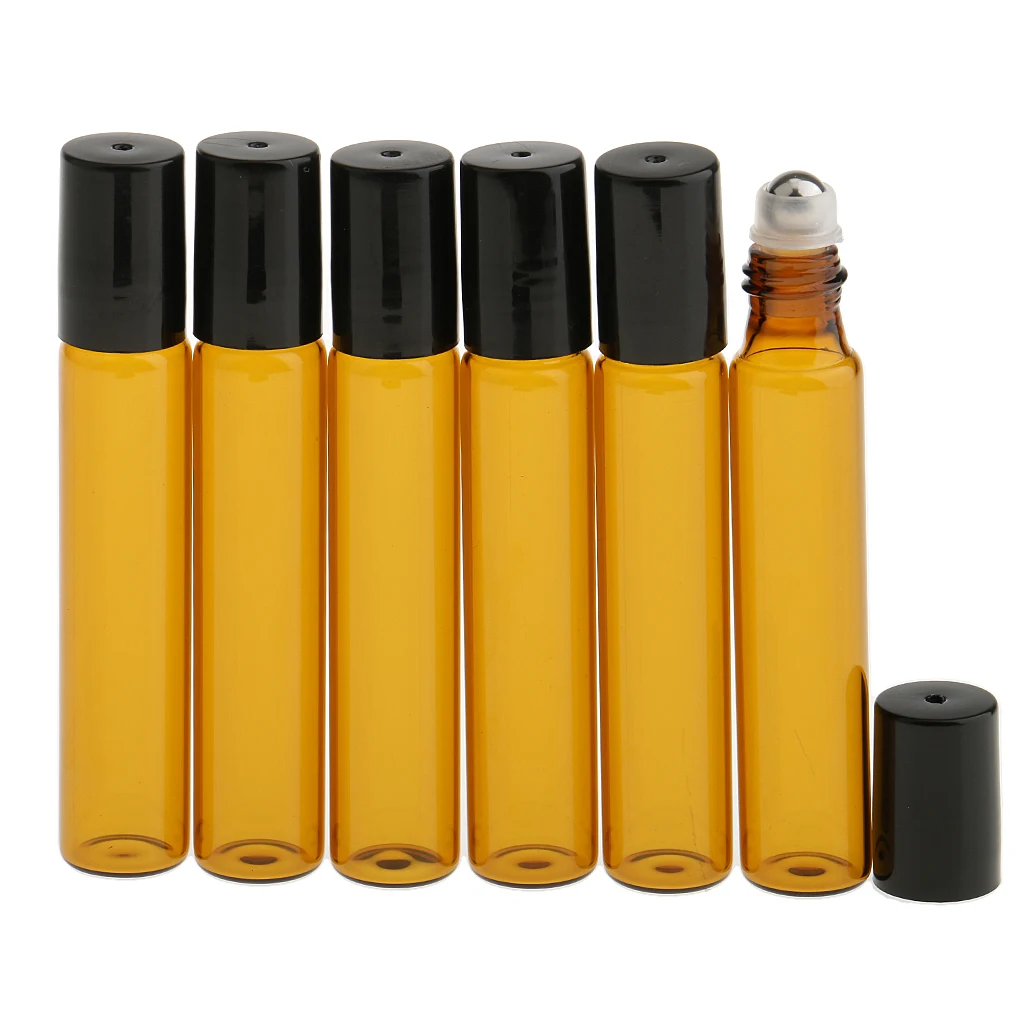 Roll-on Bottles Lot 10ml Brown Glass Refillable Leakproof Design with Steel Roller for and Cosmetics