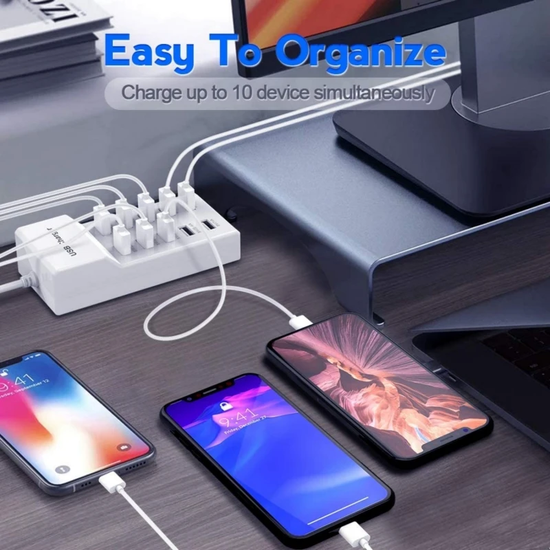 10 Ports USB-Ladegerät 50W Typ C Hub Schnell ladestation für iPhone Samsung Xiaomi Huawei Tablet Multi-Geräte-Erweiterungs buchse – Detail 4