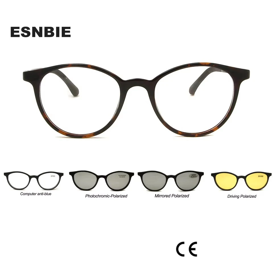 

Ultem Eyeglasses Frame Men With Clip On Sunglasses Women 4 In 1 Magnetic Vintage Round Magnet Night Driving Glasses Computer