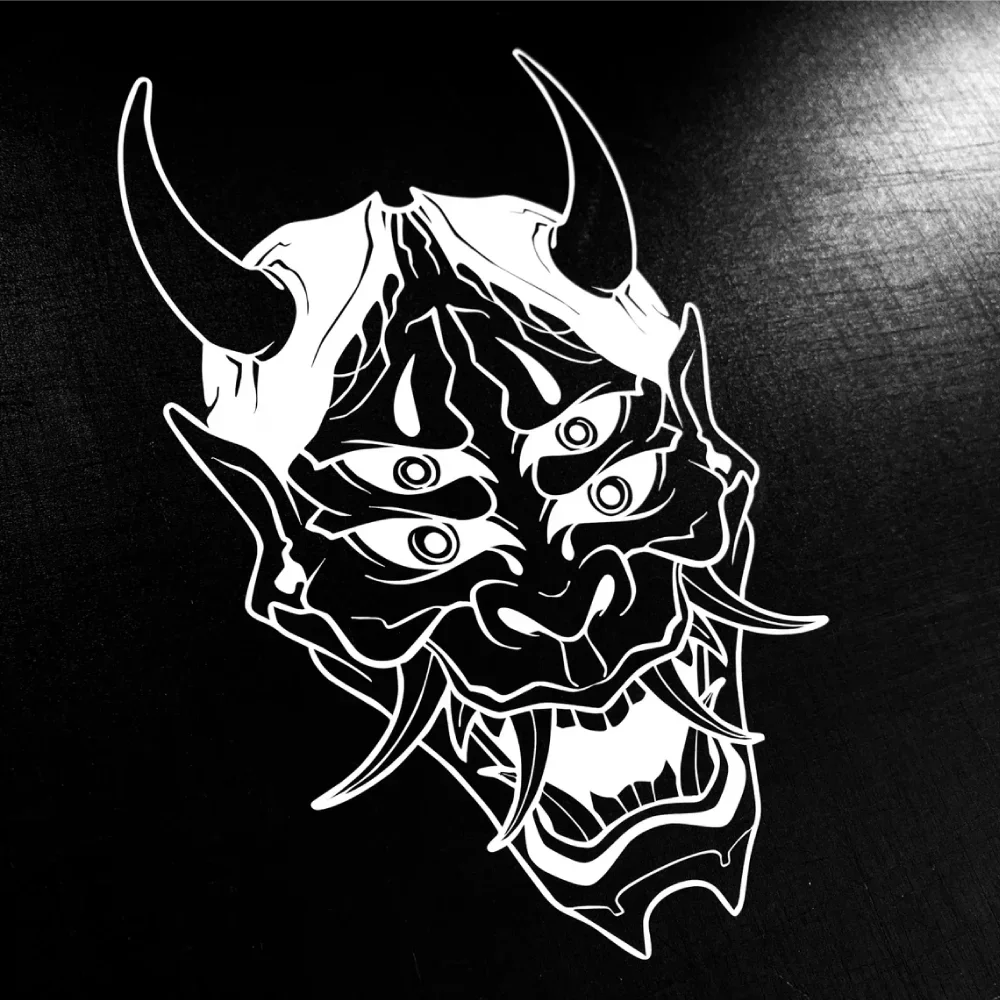 

Hannya Mask JDM Skull Vinyl Car Decals - Waterproof-Scratch Auto/SUV Stickers for Window/Door/Windshield Decoration