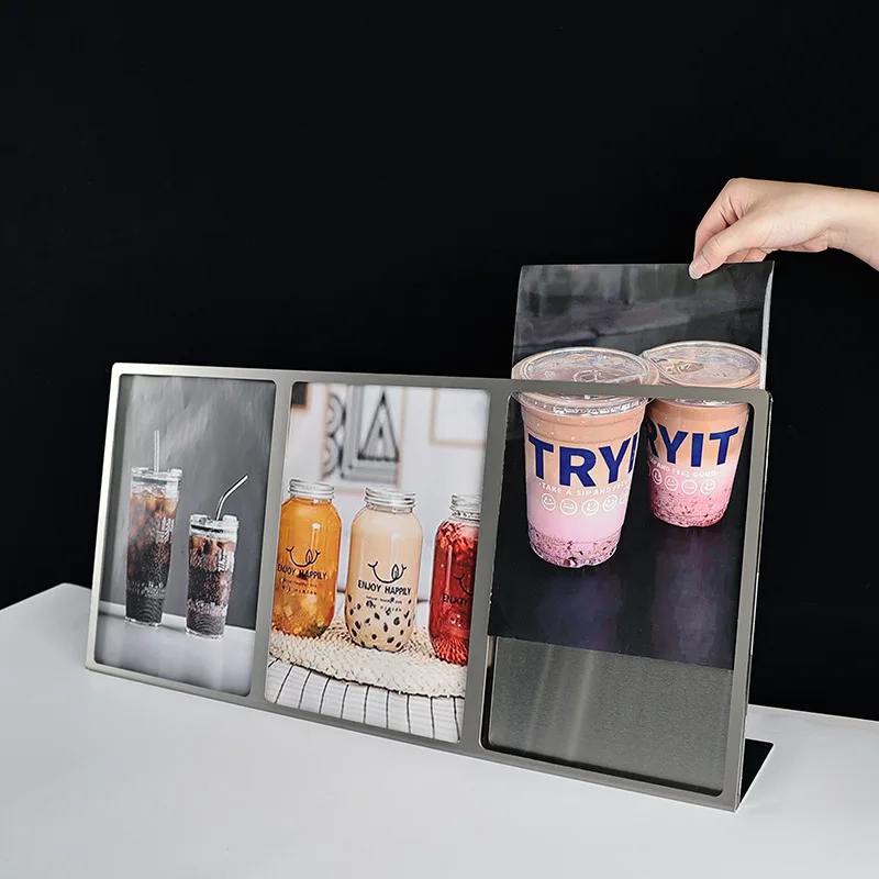Stainless Steel Tabletop Display Stand – Price List Sign, Desktop Advertising Holder, Menu Card Stand for Store & Restaurant