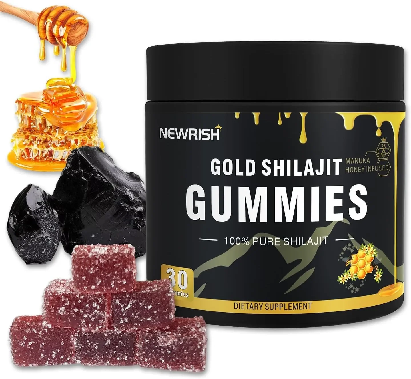 

Gold Shilajit Gummies - Immune Support, Promotes Brain and Heart Health, Anti-aging, Benefits for Overall Well-being