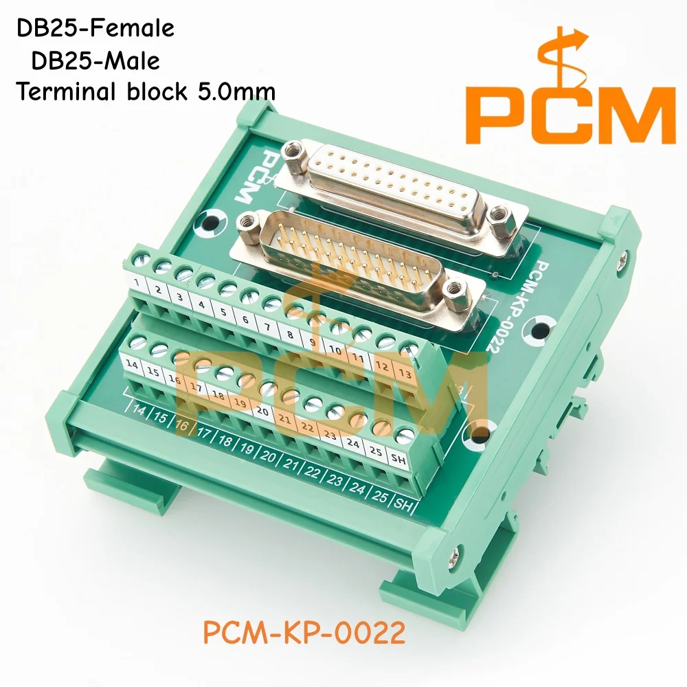 DIN Rail Mount DB25 25 Pin Male to Female D Sub Terminal Block Adapter Breakout Interface Module for Industrial Equipment