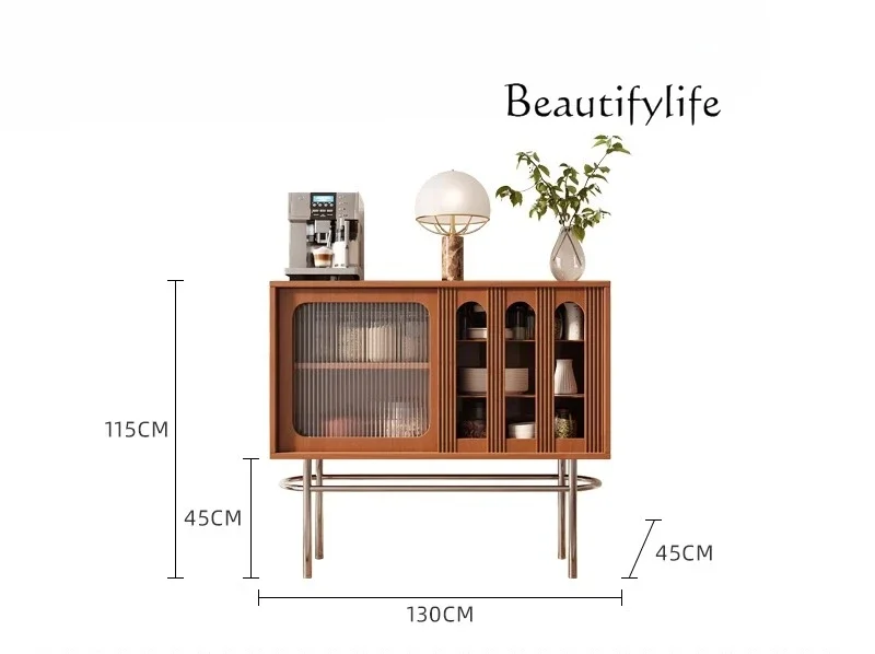 A Nordic Style Entrance Cabinet, Living Room Design Sense Glass Storage Cabinet, Simple Retro Style Solid Wood Dining Side Cabin