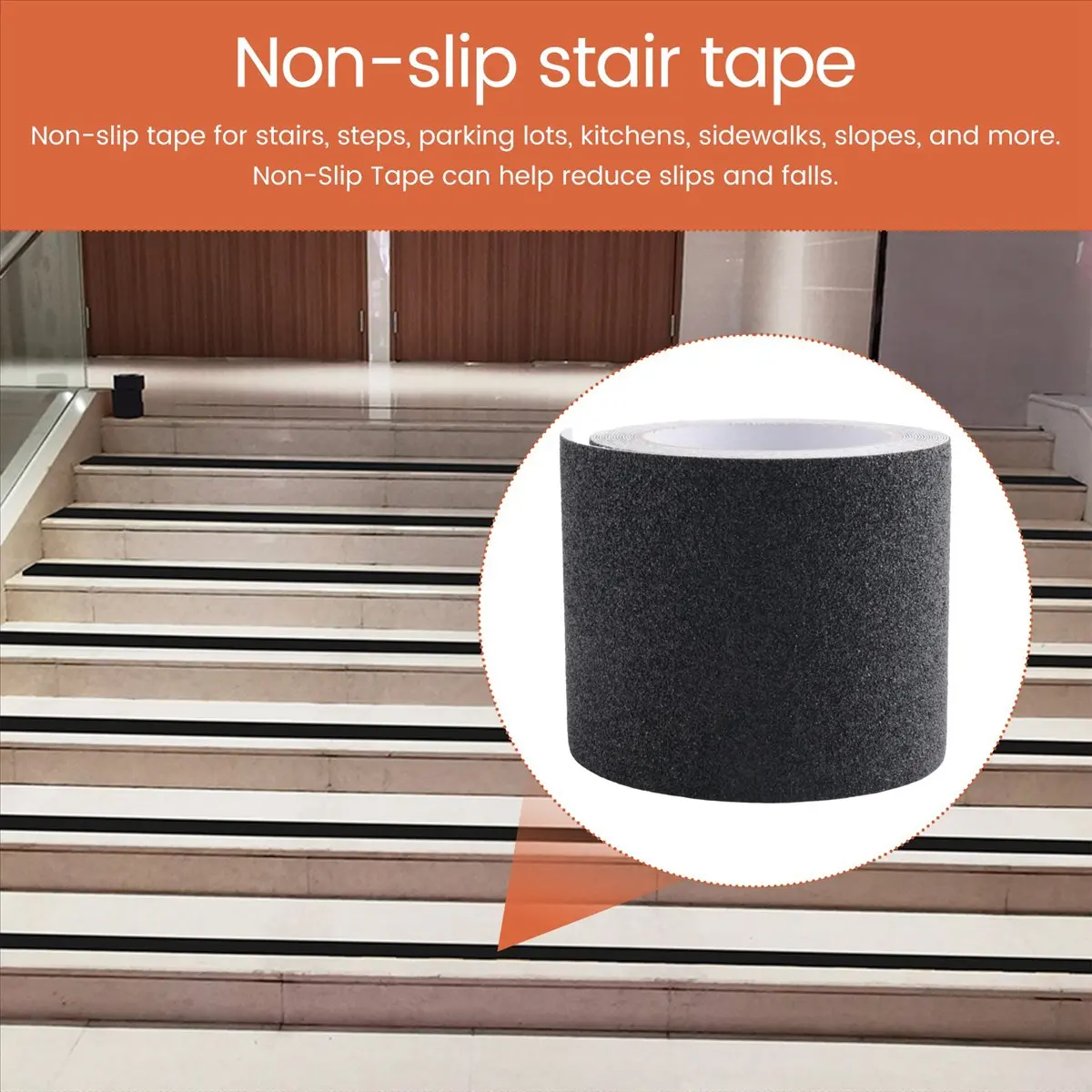 AA77 NEW Non-Slip Stair Tape - Indoor & Outdoor Waterproof Safety Steps,80 Grit, Black，5m