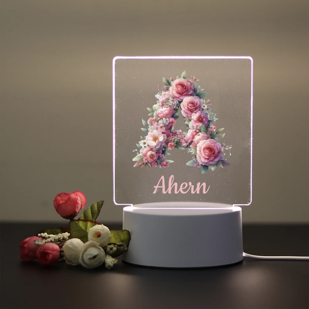 1 pc various flower uppercase UV Print Personalized Name Acrylic Night Lights Color Changing Lamp Bedroom Decor Birthday Gift