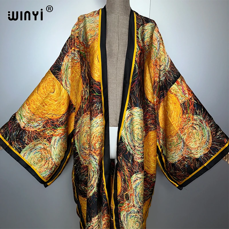 Winyi quimono africano feminino retro abaya mulher muçulmana cardigan blusa feminina solta festa kaftan casual praia cobrir boho vestido